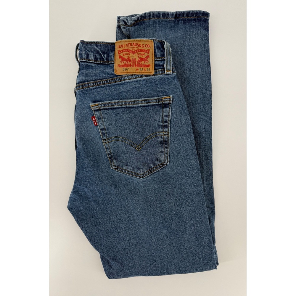 Levis 514 Jeans Mens 32x32 Blue Straight Leg Distressed Denim Pants - Picture 1 of 11